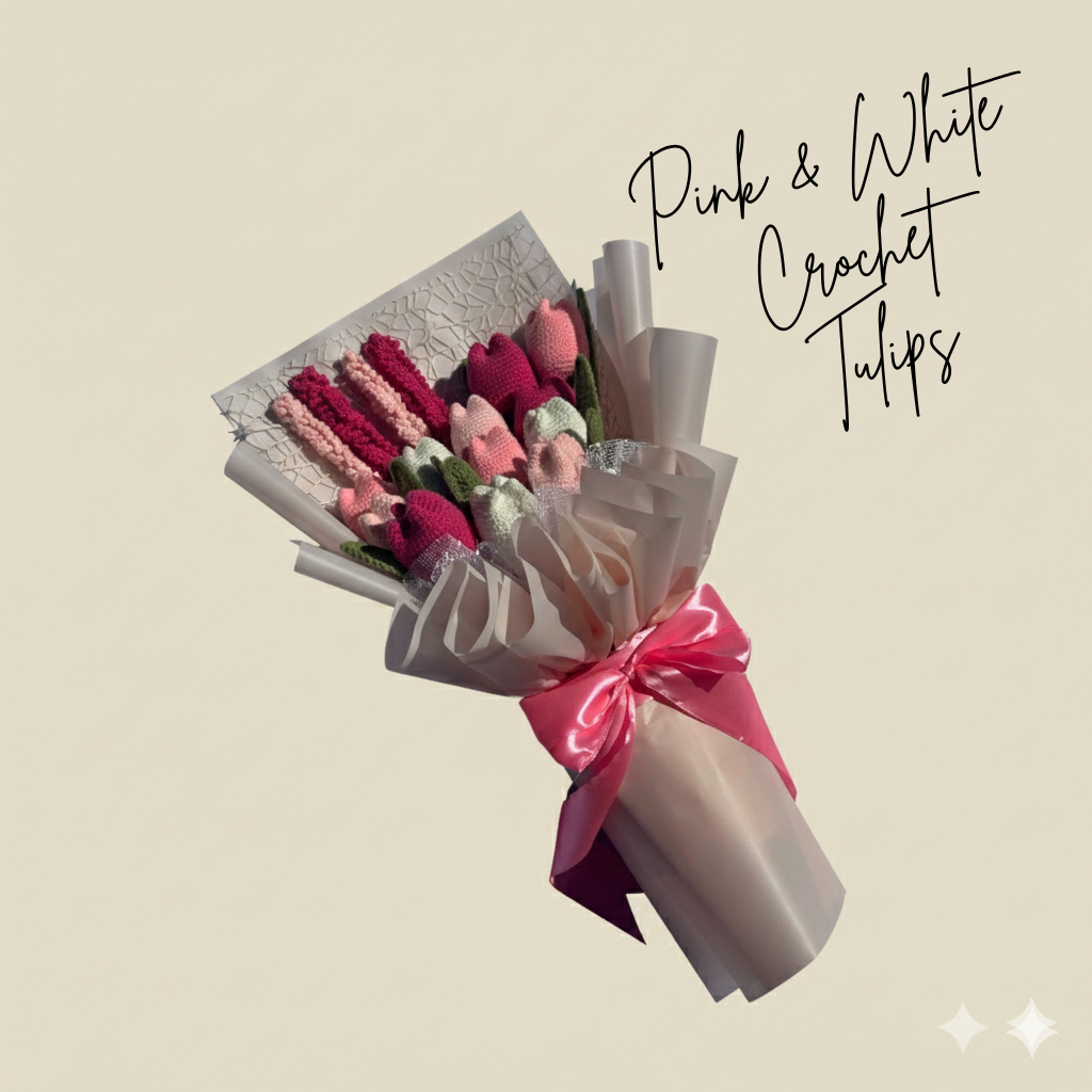 Pink & White Crochet Tulips